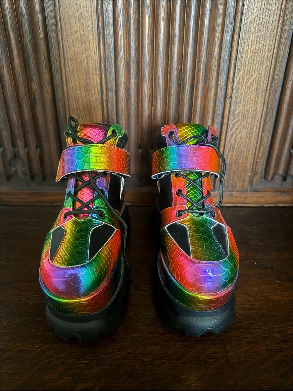 Dolls Kill RARE DISCONTINUED Women's Rainbow Platform Sneakers w/ Black Accents